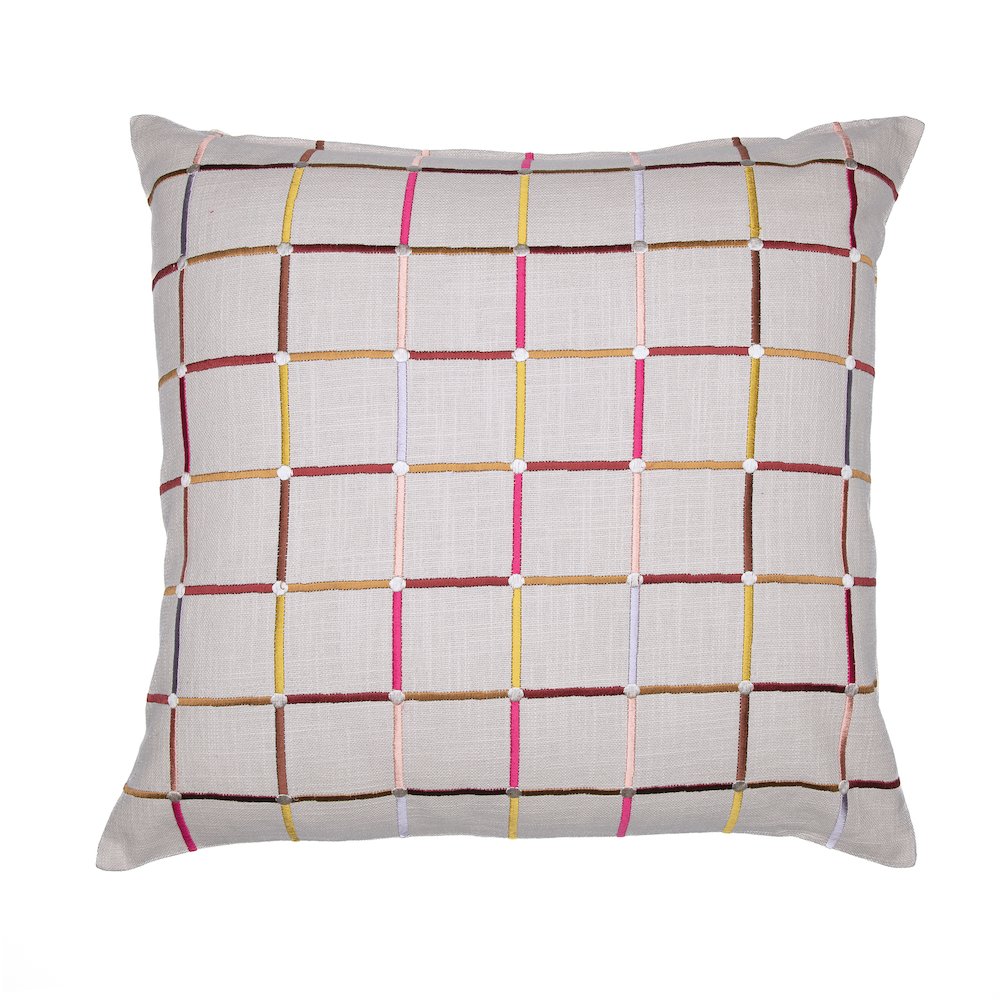 White/Multi Contemporary Checkered Hand-Woven Throw Pillow Cover. Picture 1