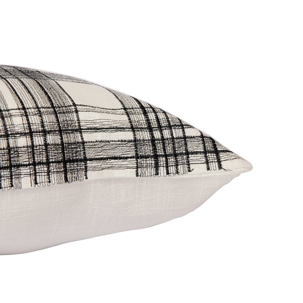 White/Black Contemporary Checkered Hand-Woven Throw Pillow Cover. Picture 5