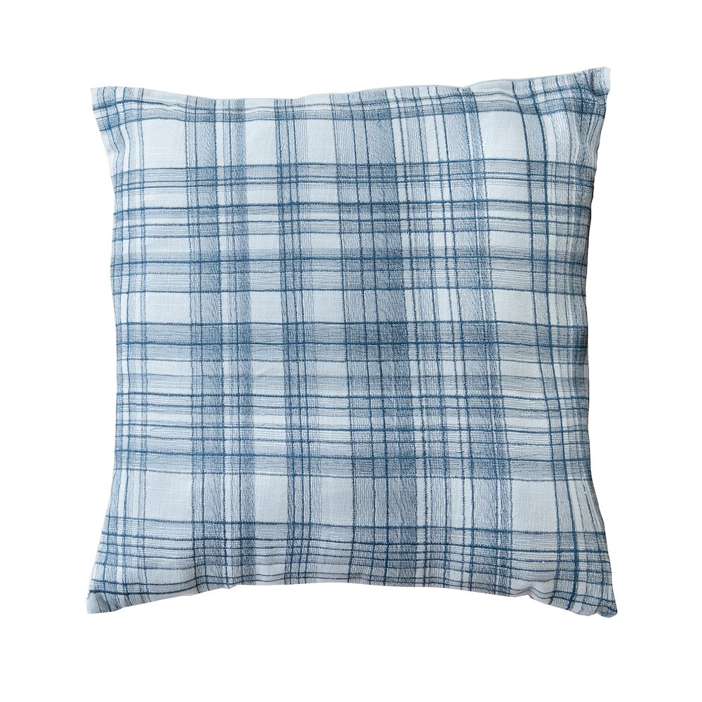 Blue Contemporary Checkered Hand-Woven Throw Pillow Cover. Picture 1