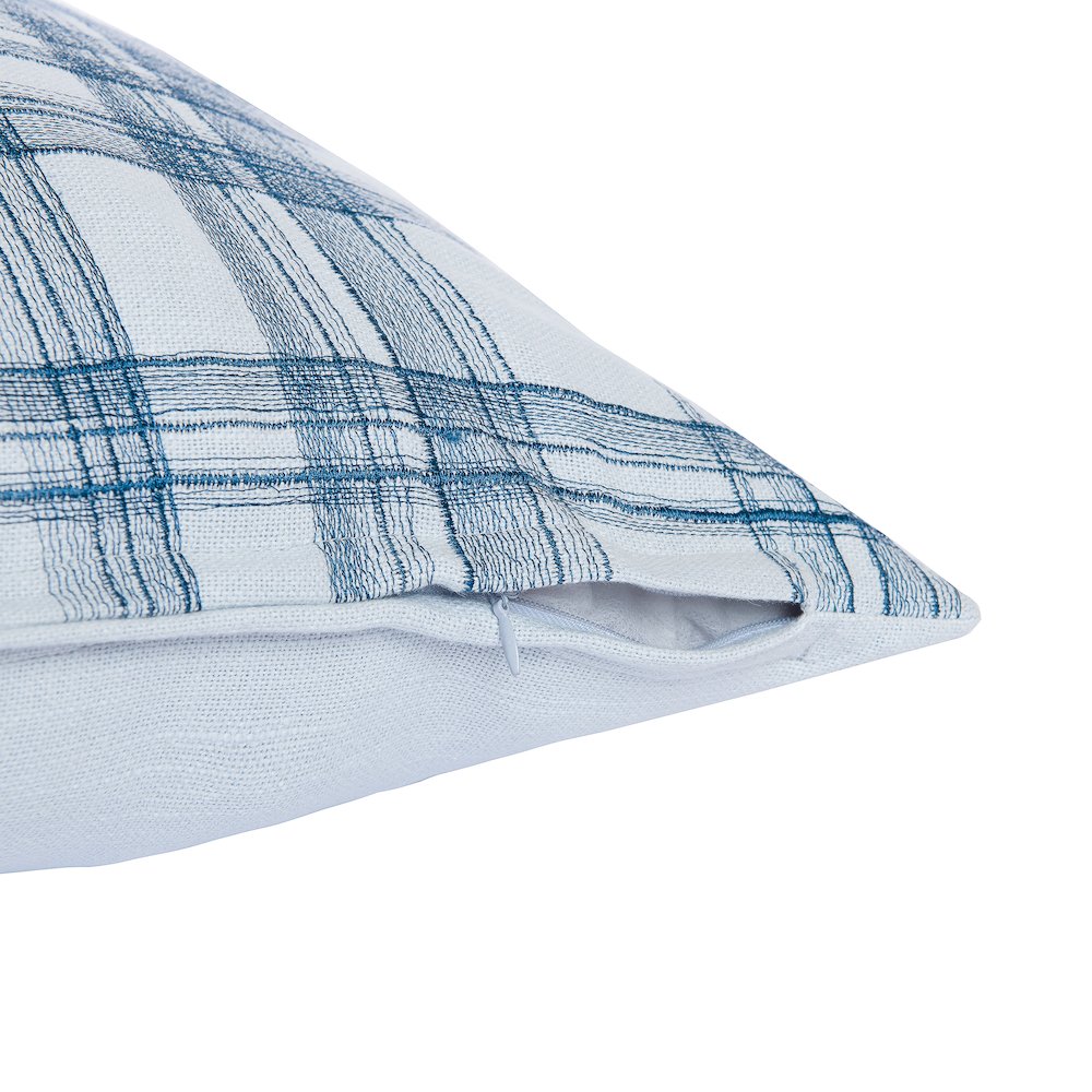 Blue Contemporary Checkered Hand-Woven Throw Pillow Cover. Picture 3