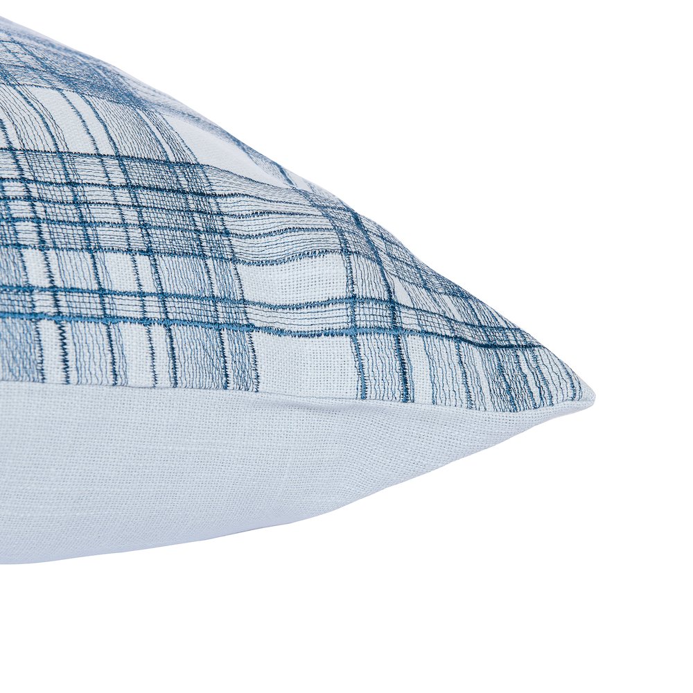Blue Contemporary Checkered Hand-Woven Throw Pillow Cover. Picture 5