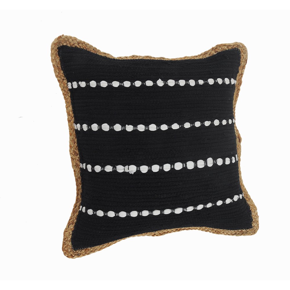 Riley Cotton and Jute Poly Filled Pillow in Black/White, 18" x 18". Picture 4