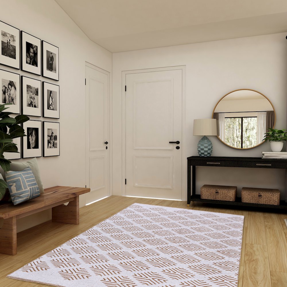 Pomona Cotton Blend Indoor Area Rug in Tan/White 5' x 7'. Picture 7