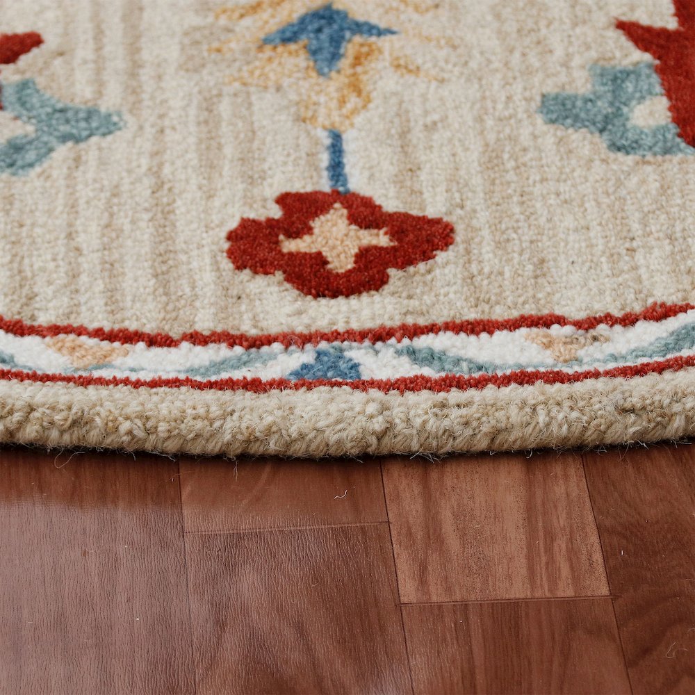RugsA Beige/Blue Medallion Wool Round Rug. Picture 3