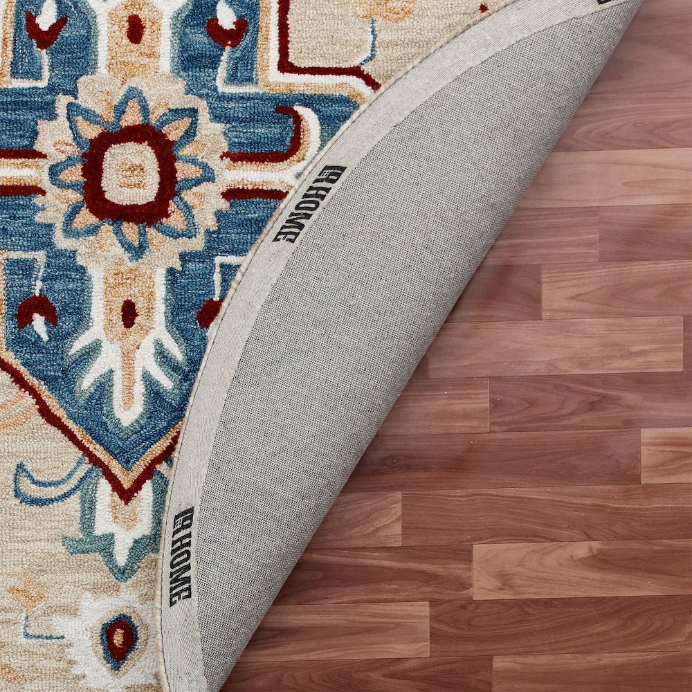 RugsA Beige/Blue Medallion Wool Round Rug. Picture 6