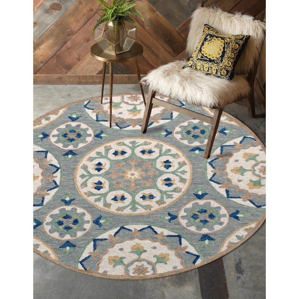 RugsA Gray/Brown Suzani Wool Round Rug. Picture 2