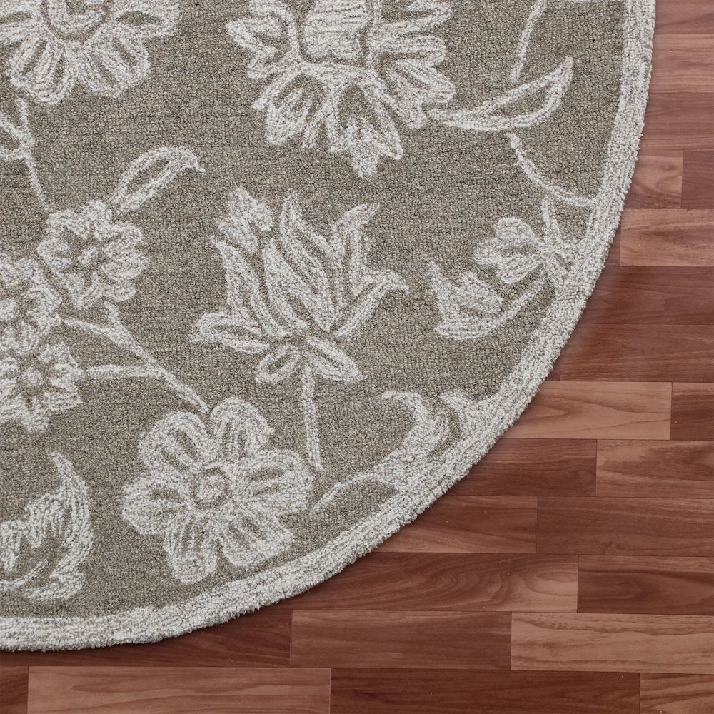 RugsA Gray/Ivory Floral Wool Round Rug. Picture 5