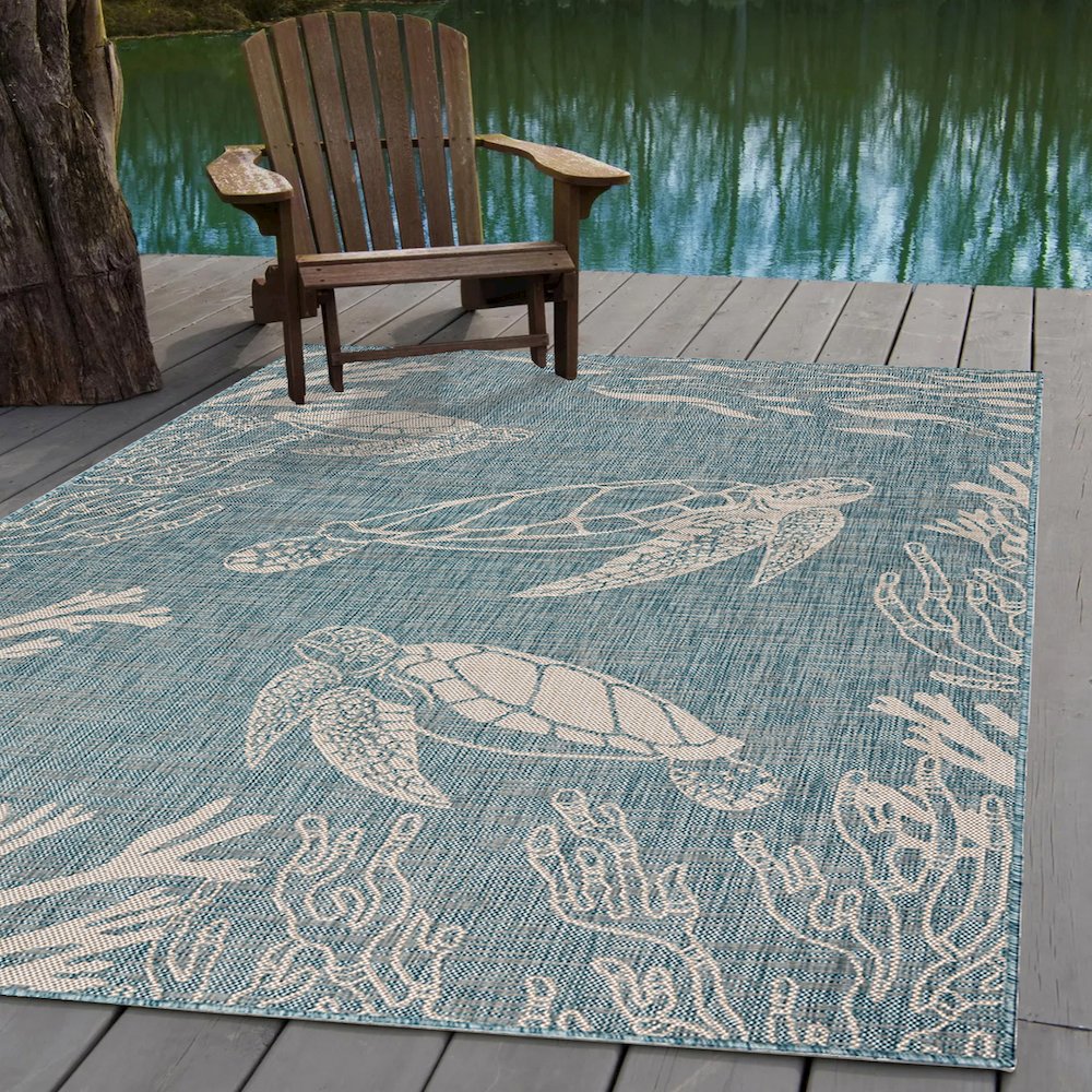 Tropical Turtle Reef Indoor Outdoor Rug. Picture 6