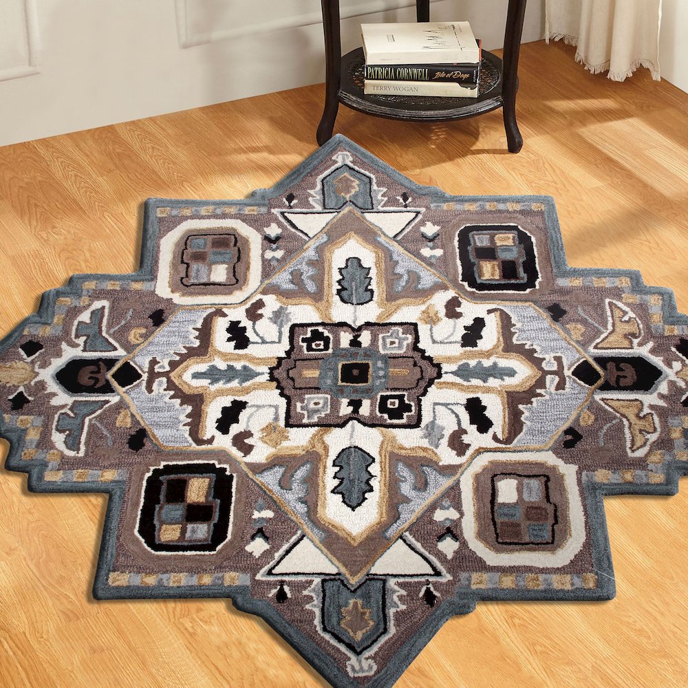 Southwestern Winter Cabin Medallion Shape Rug. Picture 6