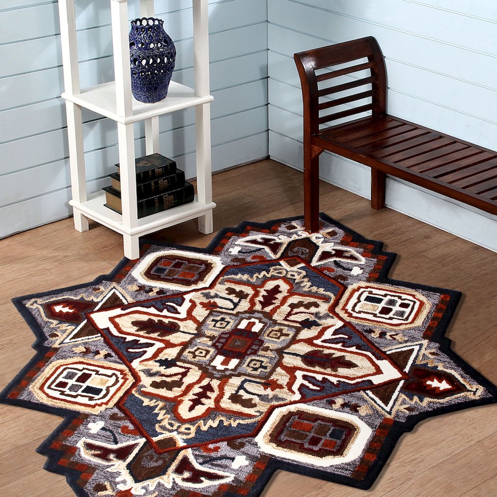 Southwestern Fall Cabin Medallion Shape Rug. Picture 6
