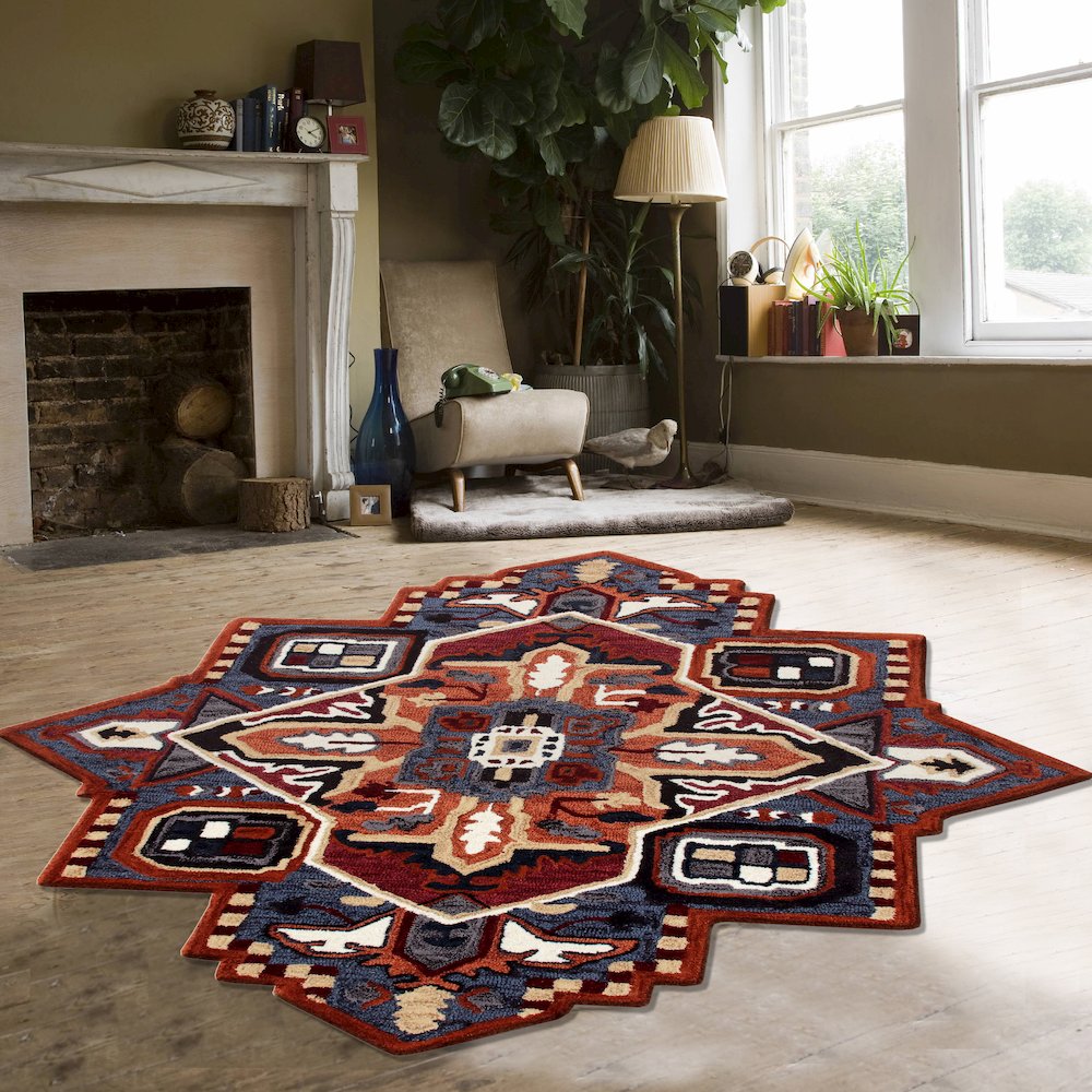 Bold Southwestern Summer Cabin Medallion Shape Rug. Picture 7