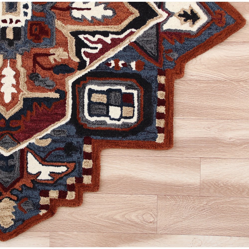 Bold Southwestern Summer Cabin Medallion Shape Rug. Picture 3