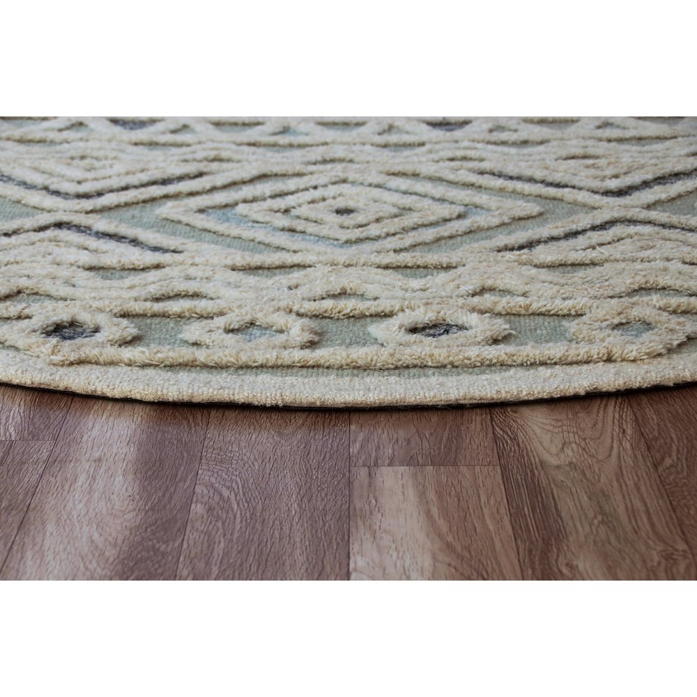 Sinuous Contemporary Tufted Geometric Motif Wool Blend Area Rug, Gray, 4' Round. Picture 4