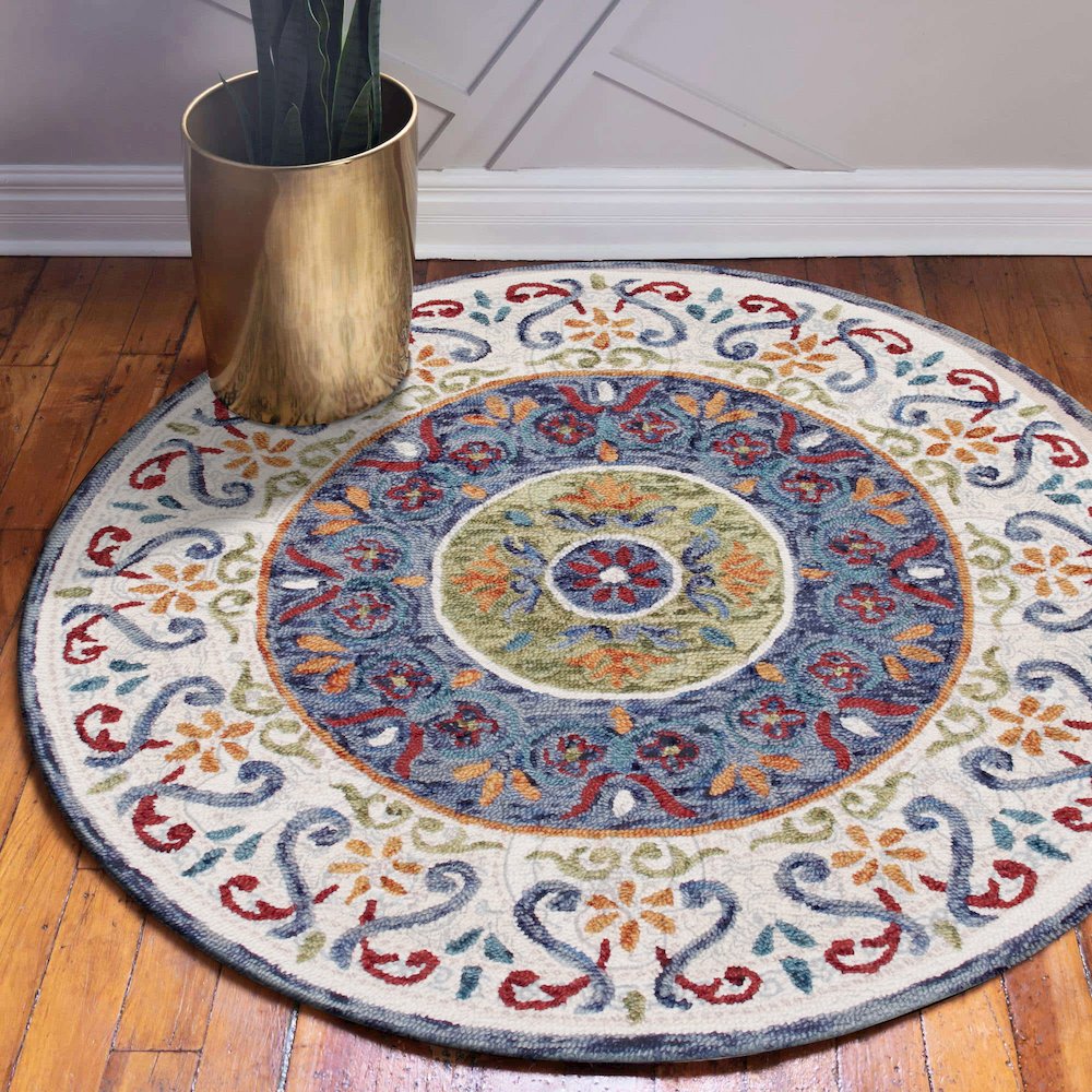 Floral Medallion Mosaic Round Rug. Picture 6