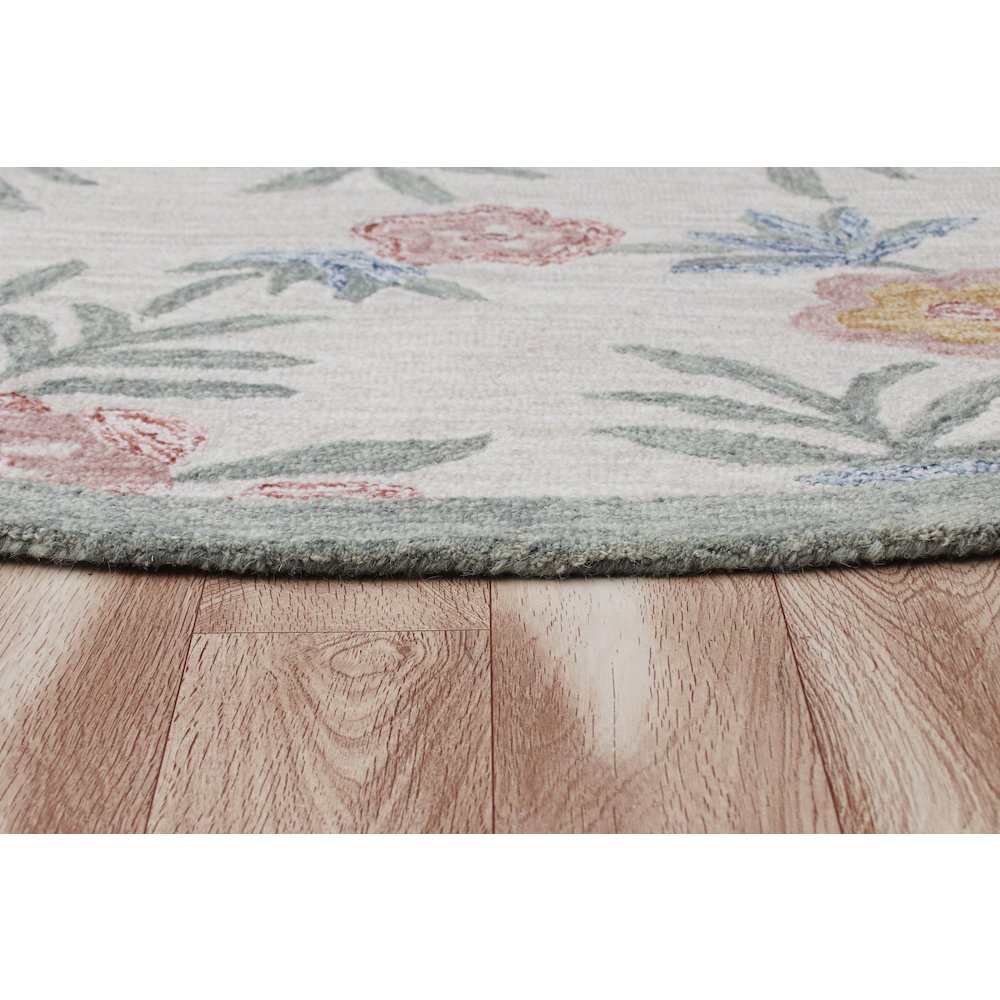 Hand Hooked Vintage Floral Garden Round Rug. Picture 4