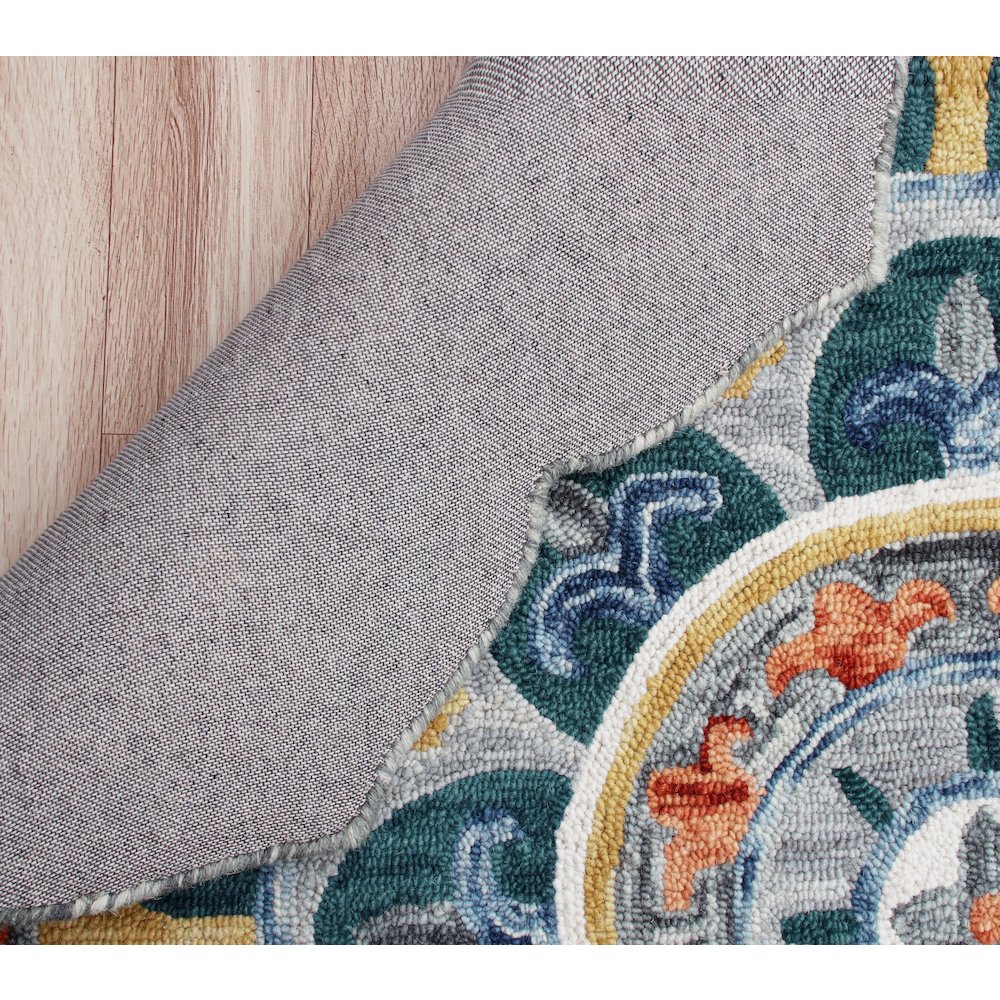 Hand Hooked Radiant Mandala Medallion Round Rug. Picture 3