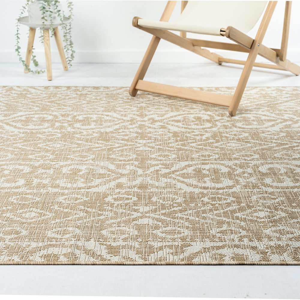 Beige/Ivory Ikat Transitional Indoor/Outdoor Area Rug. Picture 3