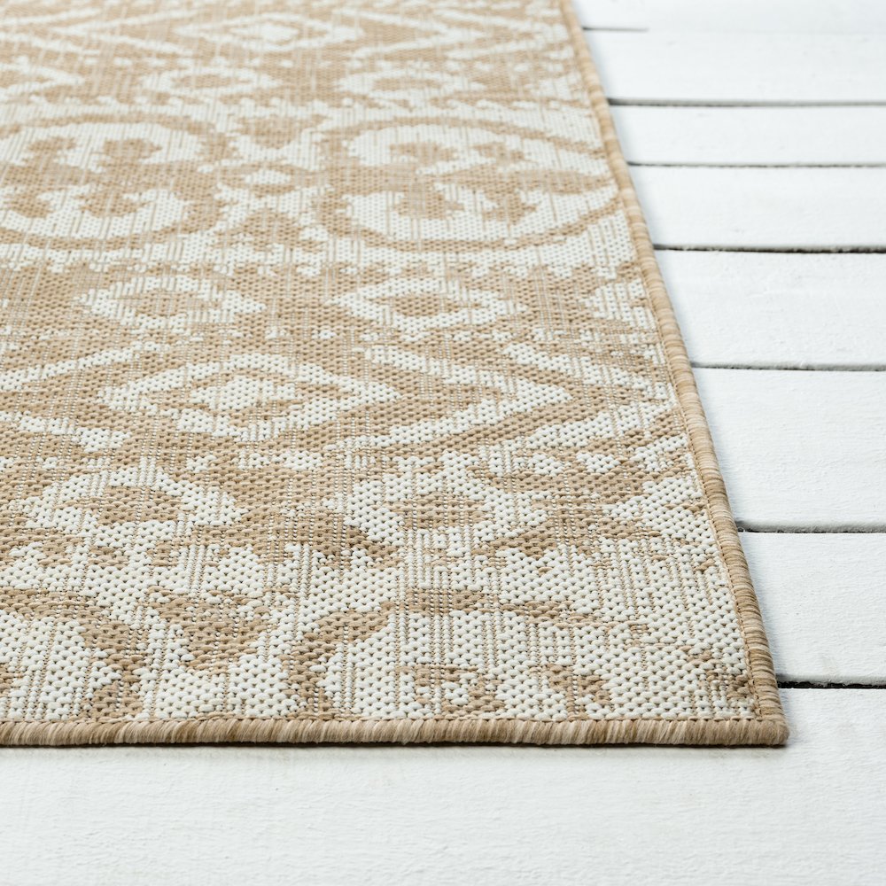 Beige/Ivory Ikat Transitional Indoor/Outdoor Area Rug. Picture 8