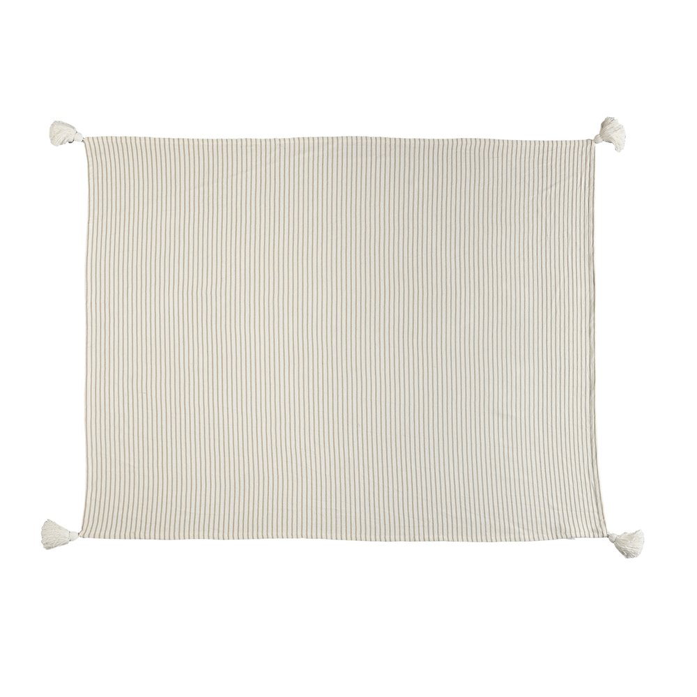 Gray/White Striped All-Natural Cotton Throw Blanket. Picture 2