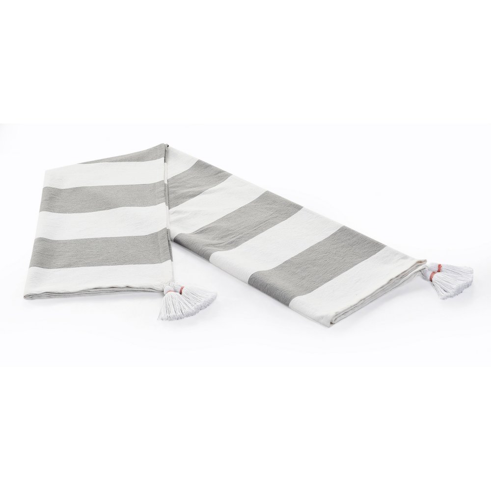 Grey/White Striped Hand-stitched All-Natural Cotton Throw Blanket. Picture 6