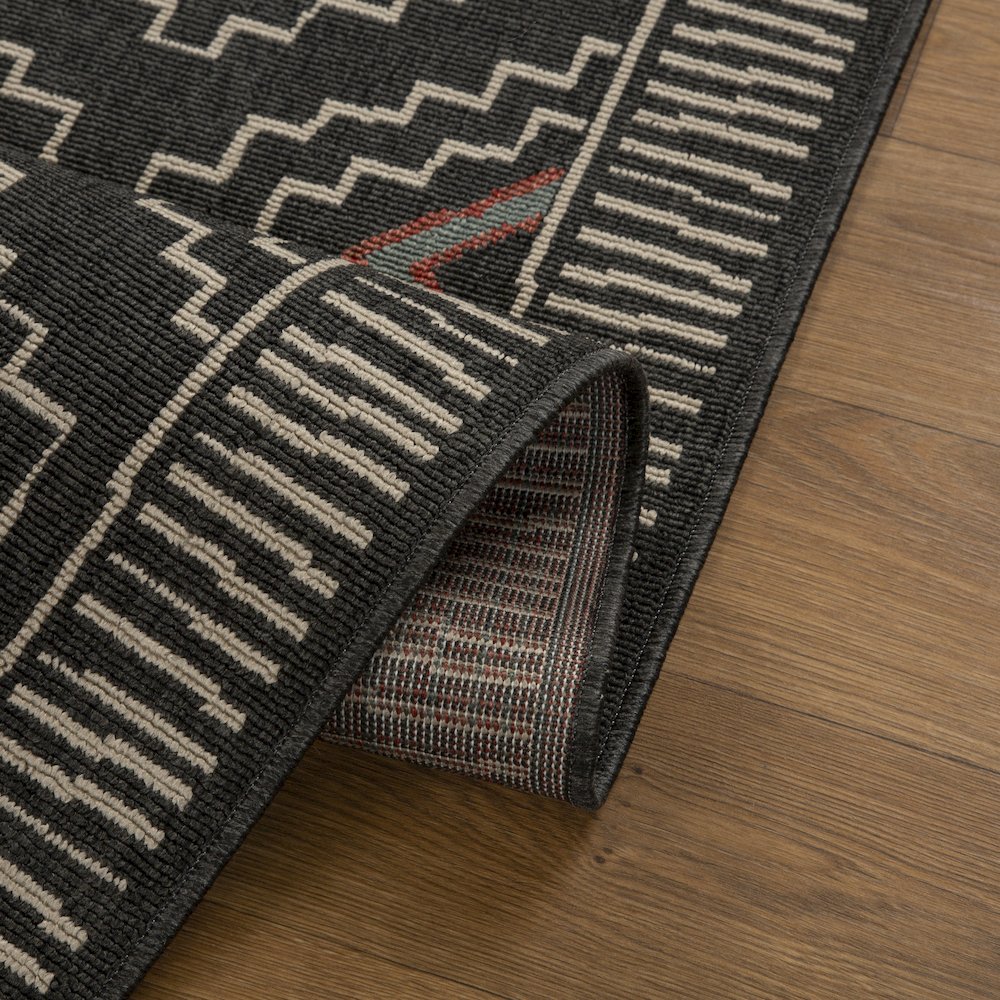 Black/Ivory Southwestern Tribal Polypropylene Indoor/Outdoor Area Rug. Picture 3