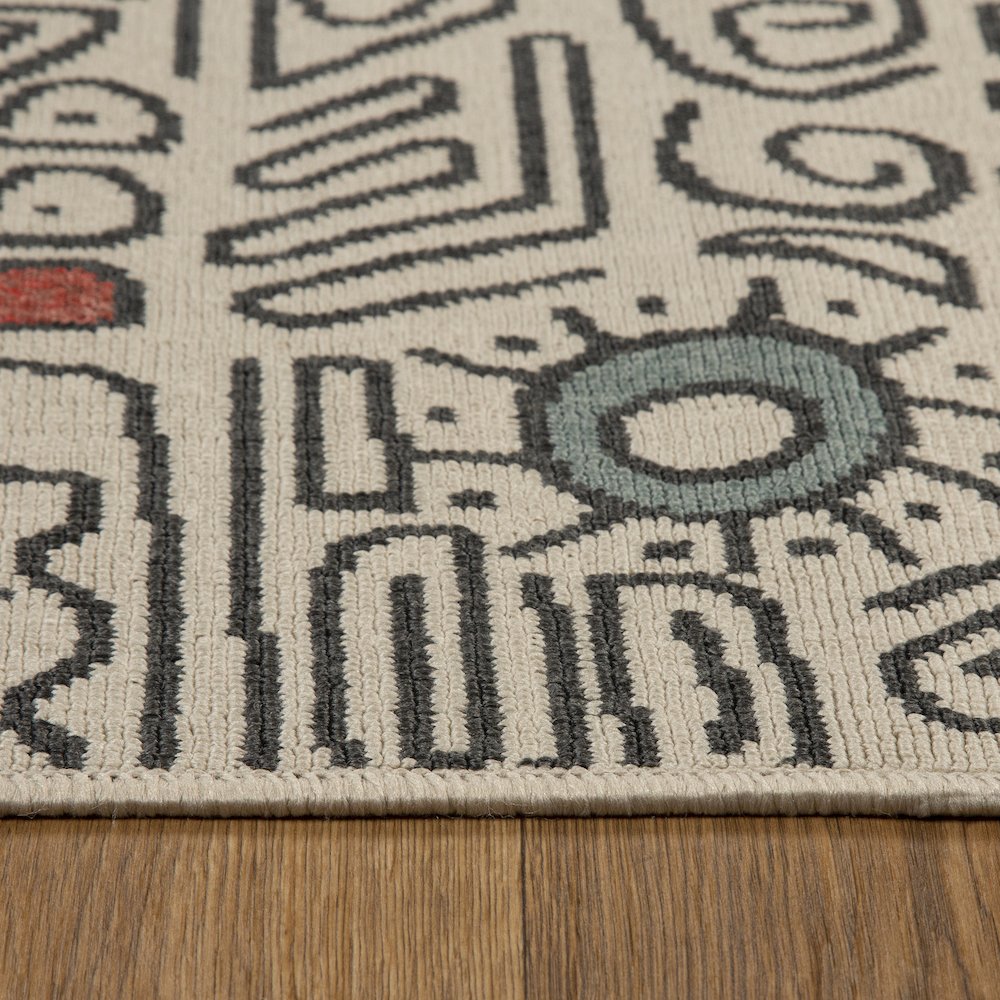 Evette Rios Ivory/Black Bohemian Abstract Polypropylene Indoor/Outdoor Area Rug. Picture 6