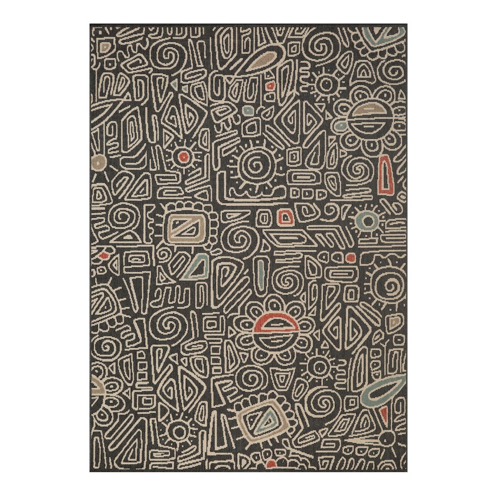 Evette Rios Black/Ivory Bohemian Abstract Polypropylene Indoor/Outdoor Area Rug. Picture 1