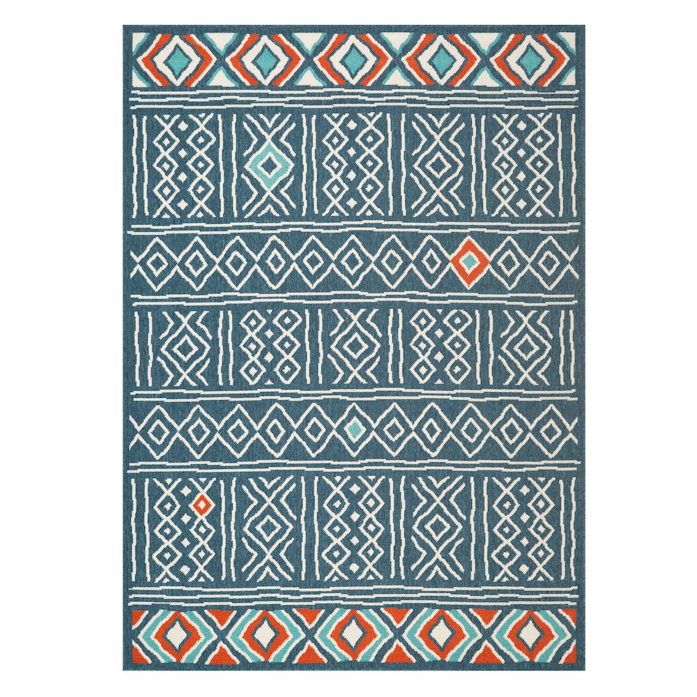 Evette Rios Ivory/Navy Bohemian Tribal Polypropylene Indoor/Outdoor Area Rug. Picture 1