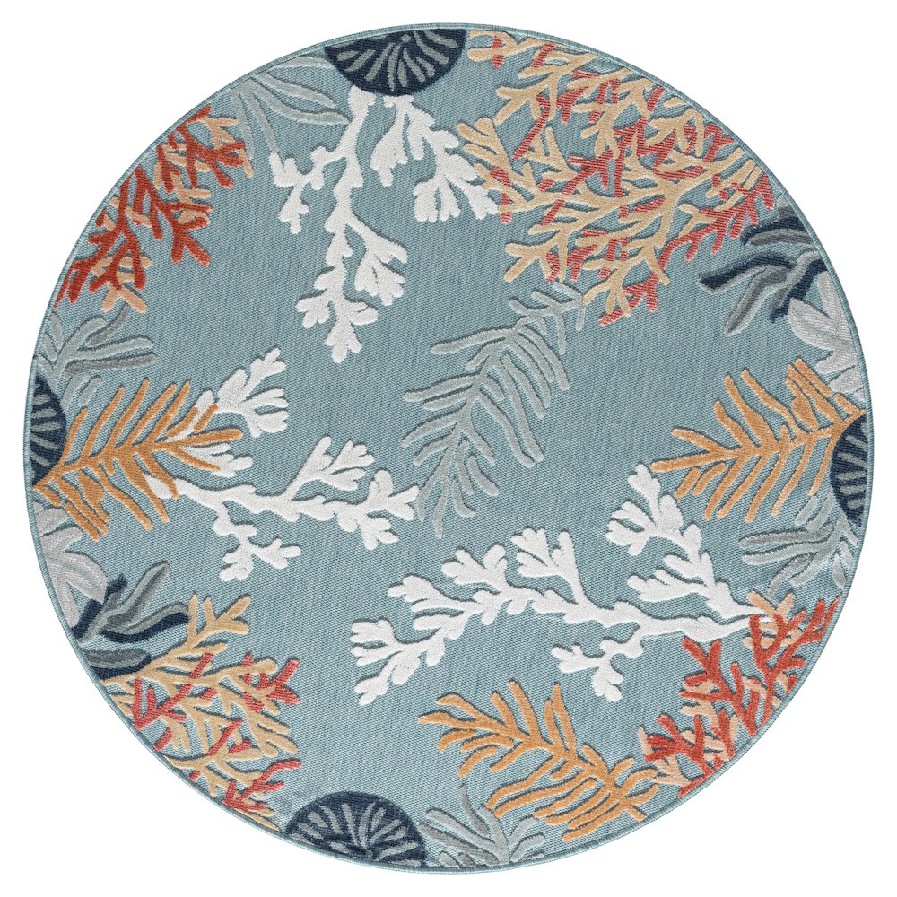 Coral Reef Hi-Low Coastal Blue Indoor Outdoor Area Rug. Picture 1