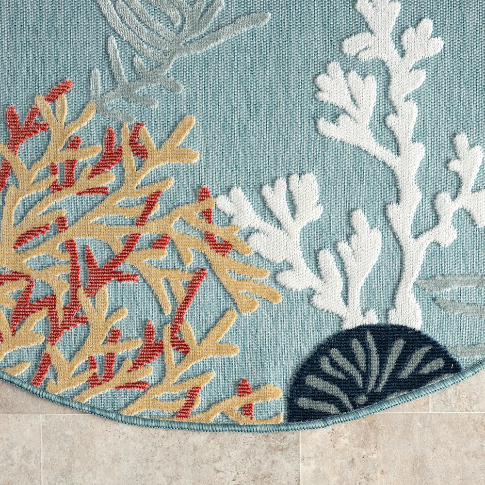 Coral Reef Hi-Low Coastal Blue Indoor Outdoor Area Rug. Picture 5