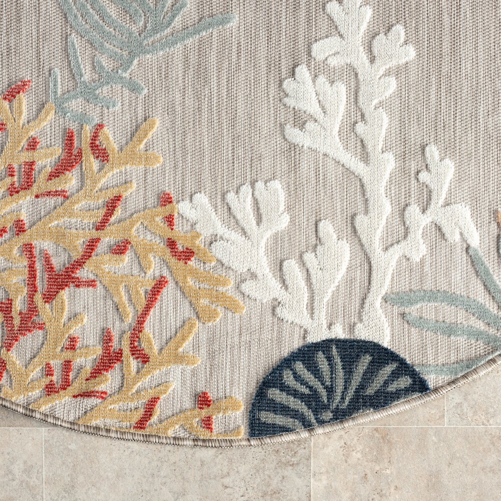 Coral Reef Hi-Low Coastal Gray Taupe Indoor Outdoor Area Rug. Picture 5