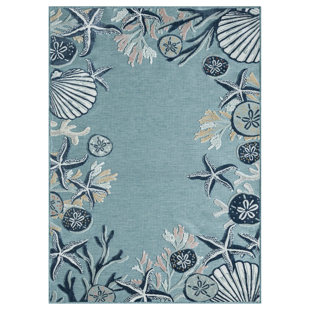 Aqua/Blue Coastal Floral/Botanical Performance Outdoor Area Rugs, 7'9" x 9'9". Picture 1