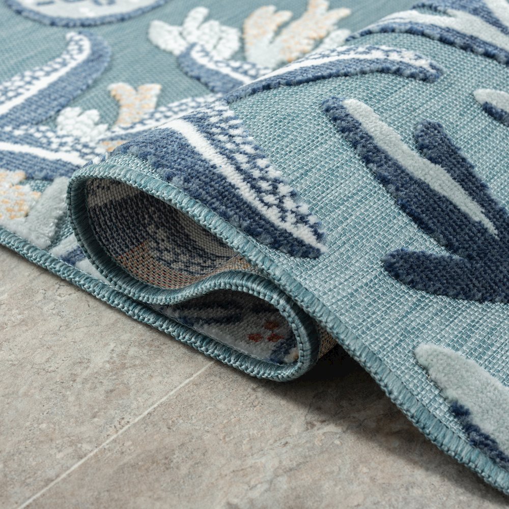 Aqua/Blue Coastal Floral/Botanical Performance Outdoor Area Rugs, 7'9" x 9'9". Picture 4