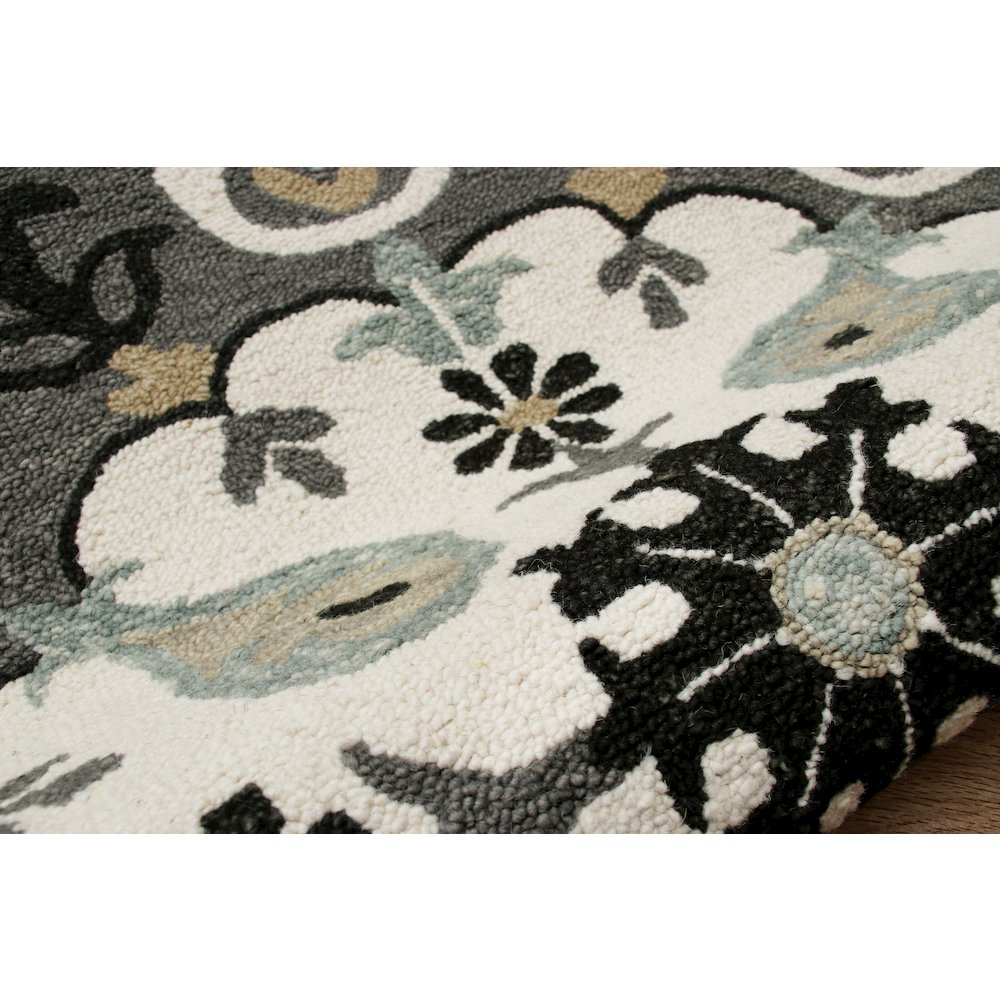 Ornate Gray and White Medallion Round Rug. Picture 4