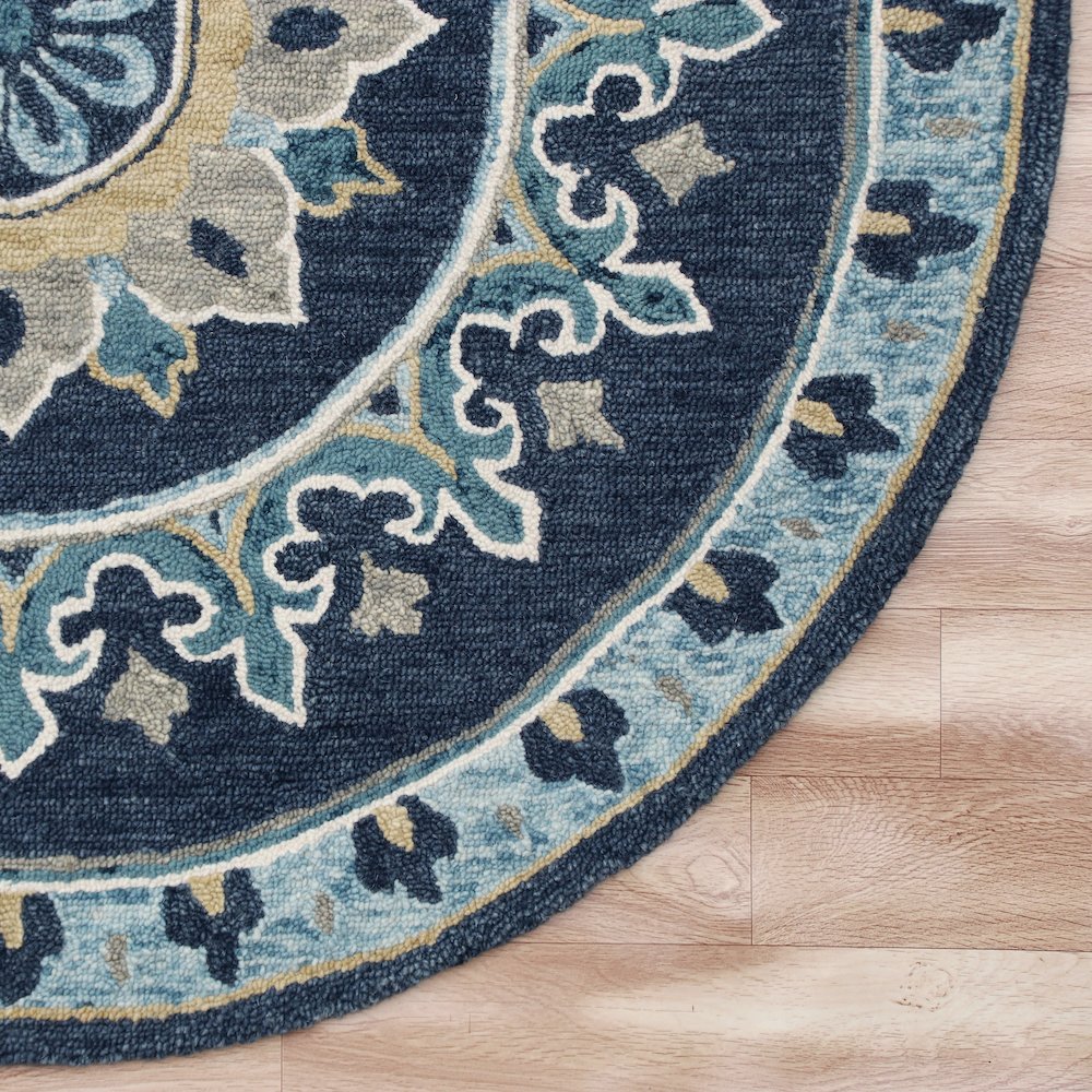 Blue Floral Gardens Medallion Round Rug. Picture 5