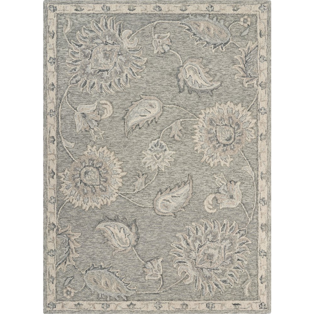 Light Gray Traditional Botanical Area Rug 7'0"x9'0". Picture 1
