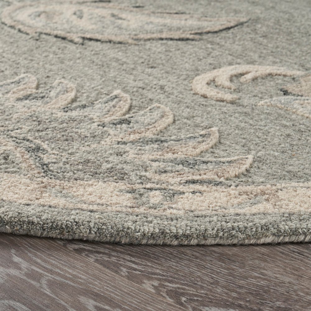Light Gray Traditional Botanical Area Rug 7'3" Round. Picture 3