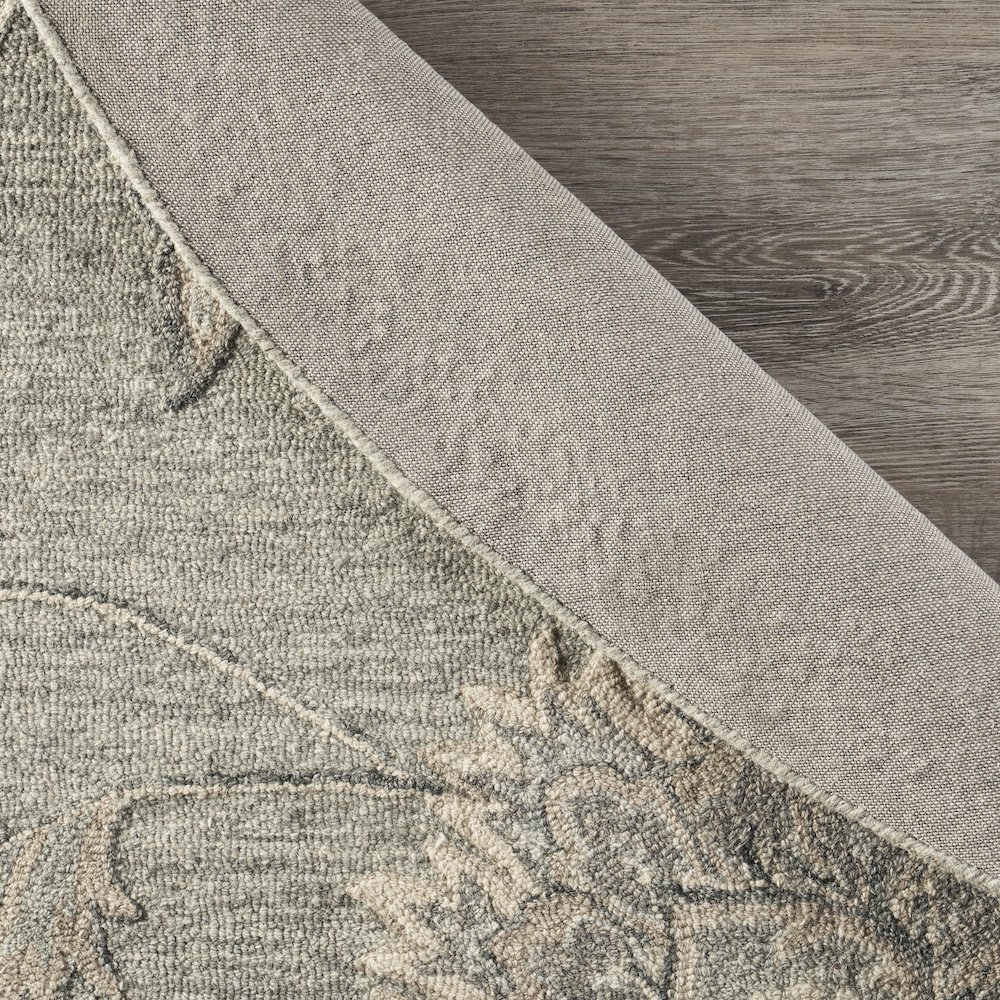 Light Gray Traditional Botanical Area Rug 7'3" Round. Picture 6