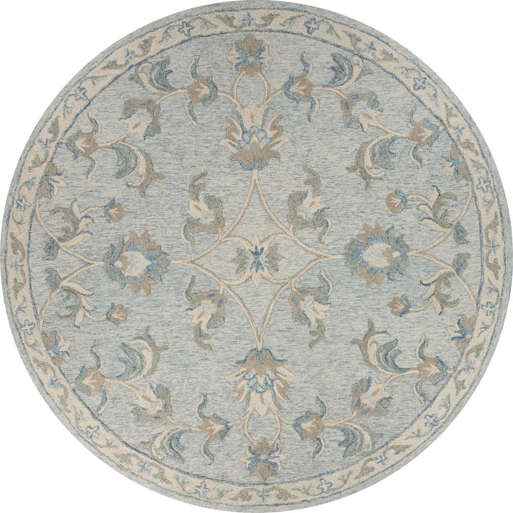 Mirroring Baby Blue Floral Bloom Area Rug 7'3" Round. Picture 1