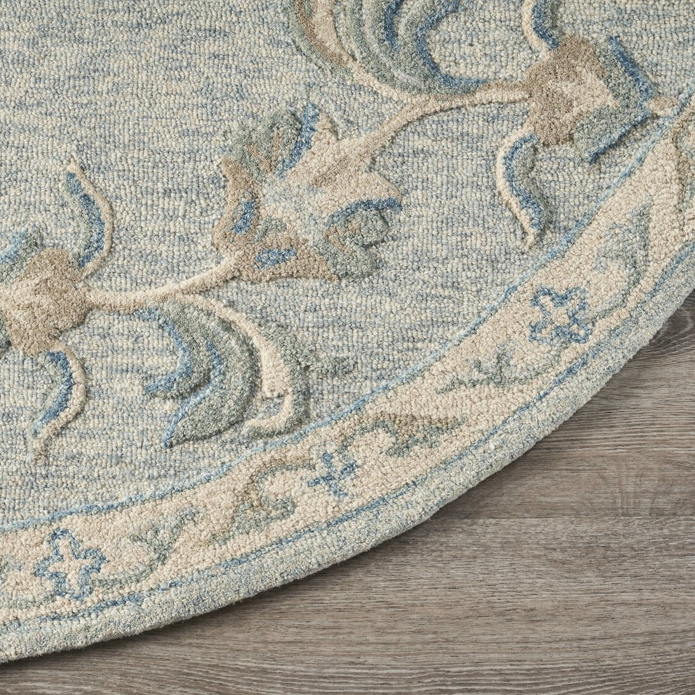 Mirroring Baby Blue Floral Bloom Area Rug 7'3" Round. Picture 5
