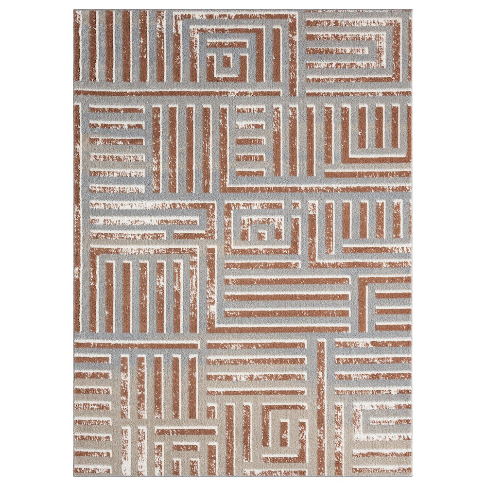 Beige/Rust Modern Geometric Performance Washable Indoor Area Rug. Picture 1