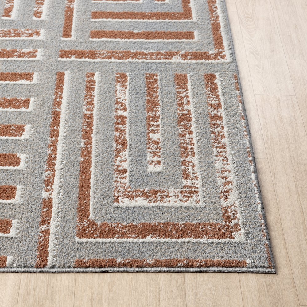 Beige/Rust Modern Geometric Performance Washable Indoor Area Rug. Picture 5