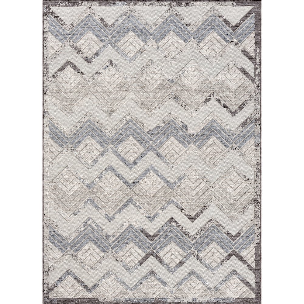 Westport Light Blue/Ivory Chevron PET Yarn Indoor/Outdoor Area Rug. Picture 1