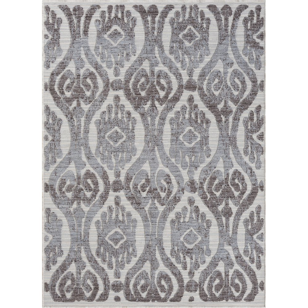 Westport Blue/Gray Damask PET Yarn Indoor/Outdoor Area Rug. Picture 1
