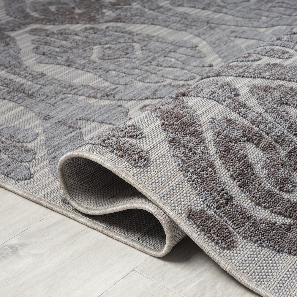 Westport Blue/Gray Damask PET Yarn Indoor/Outdoor Area Rug. Picture 3