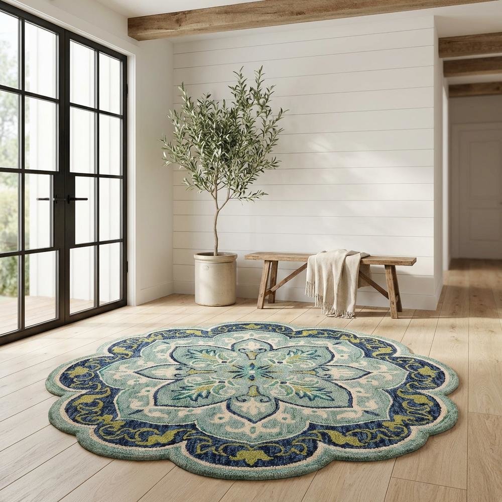 Blue Indoor Area Rug In Classic Round Style For Living Room And Bedroom. Picture 2