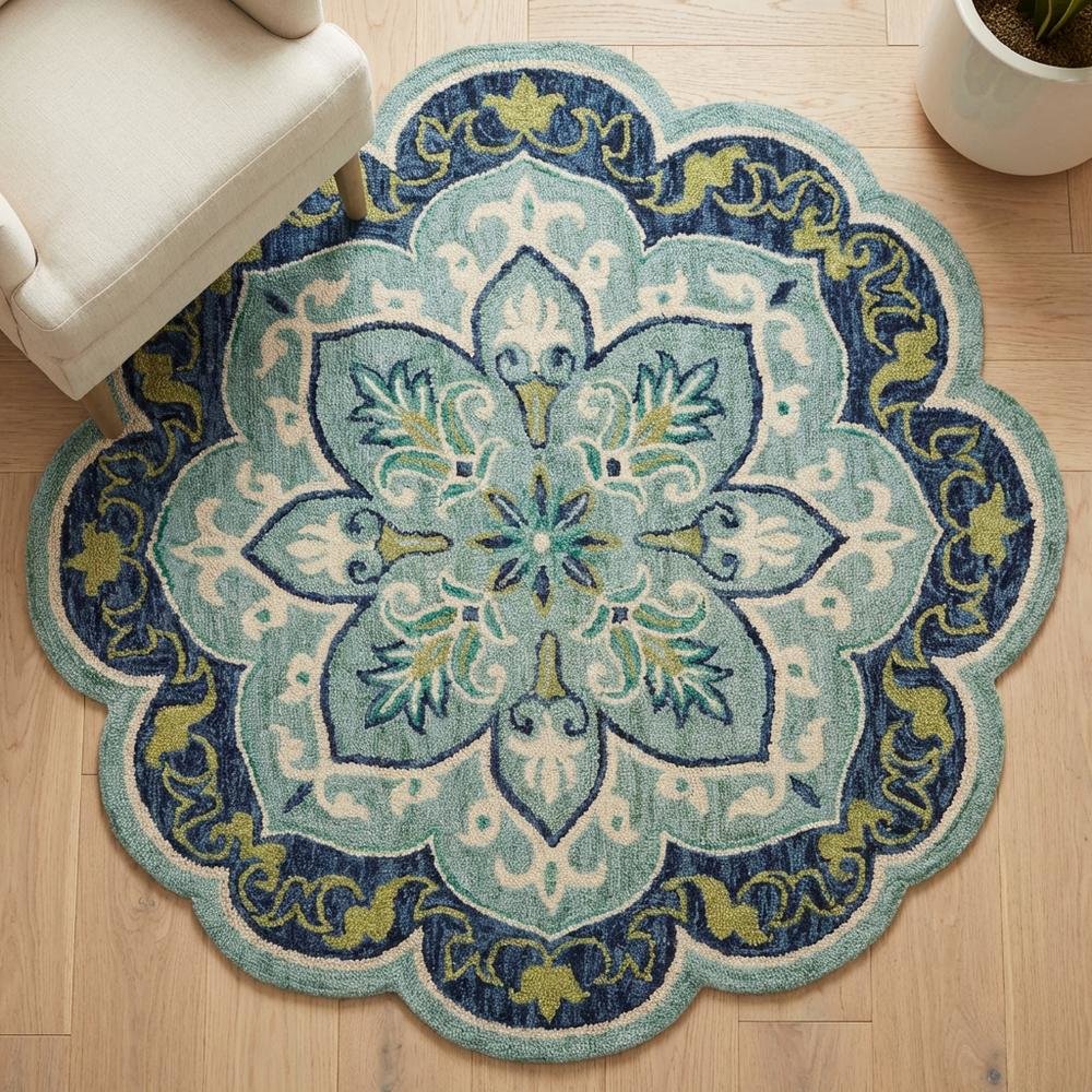 Blue Indoor Area Rug In Classic Round Style For Living Room And Bedroom. Picture 3