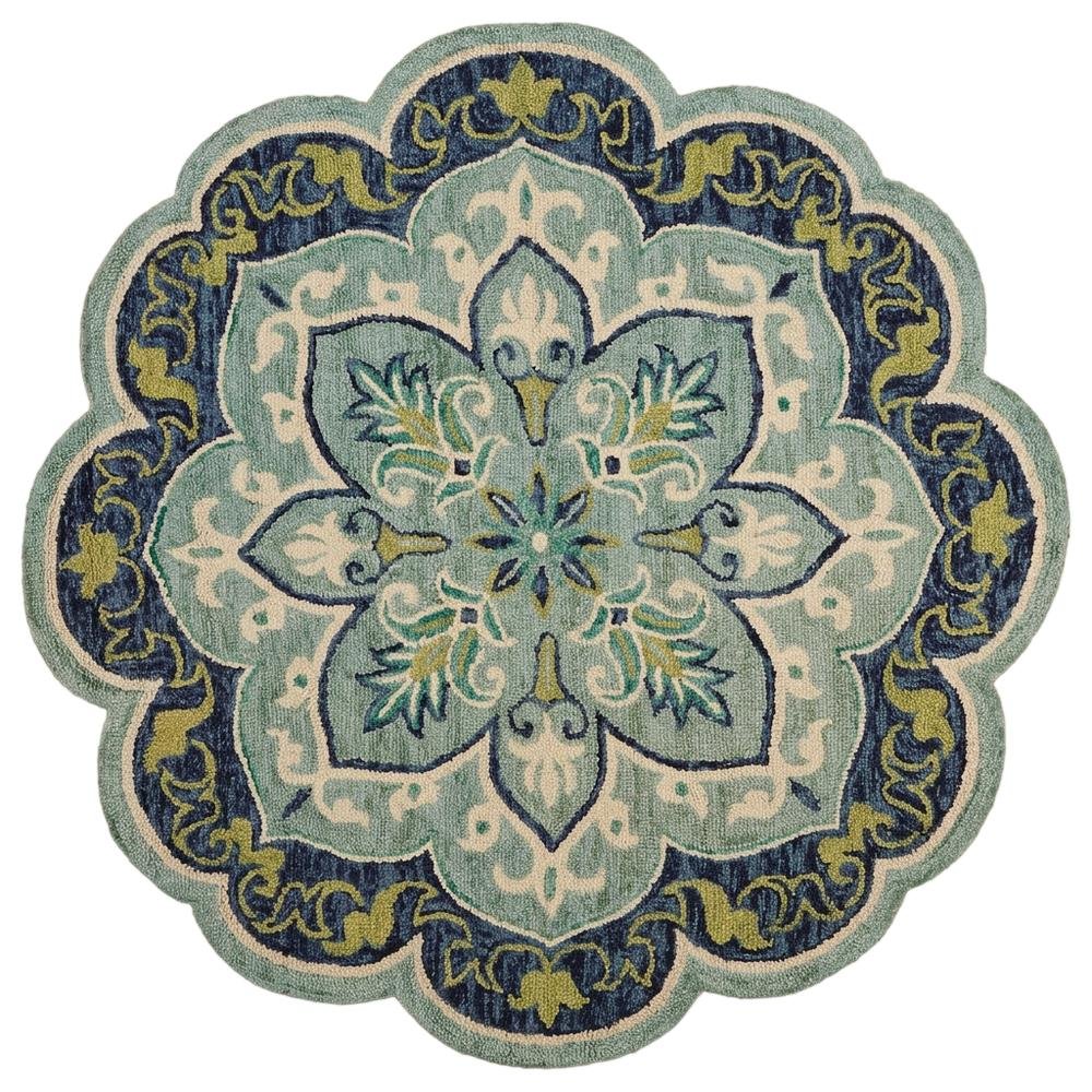 Blue Indoor Area Rug In Classic Round Style For Living Room And Bedroom. Picture 4