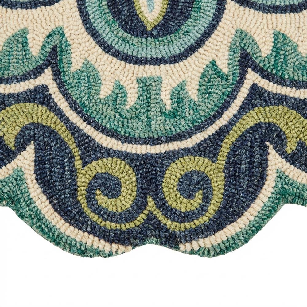 Bohemian Indoor Area Rug In Green And Blue, Round Design, Soft High-Pile. Picture 6