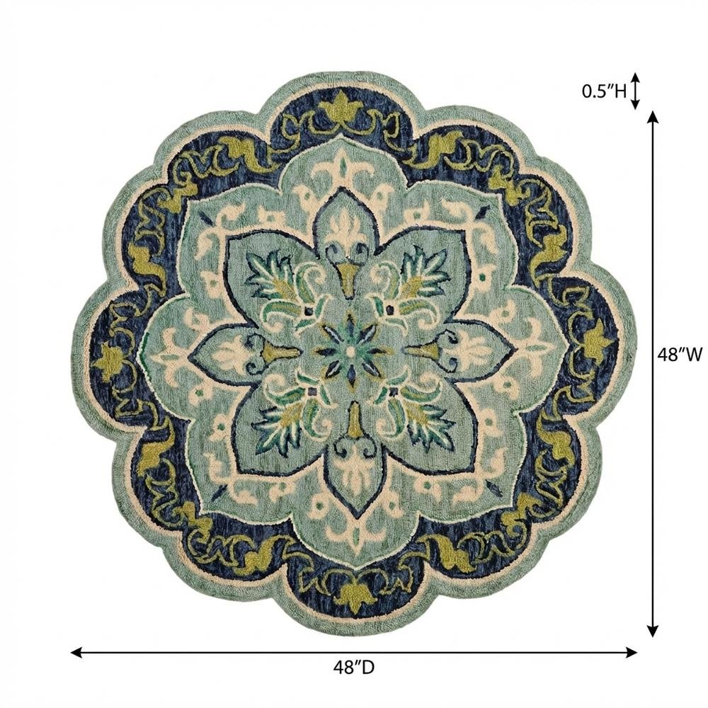 Blue Indoor Area Rug In Classic Round Style For Living Room And Bedroom. Picture 7